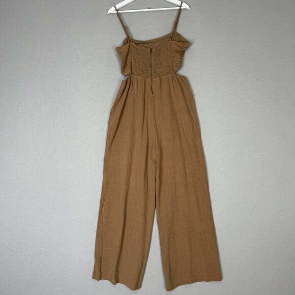 Allie Rose Bohme Jumpsuit Womens Large Brown Wide Leg Cutout Pleated Resort Boho - Picture 7 of 16